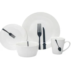 Godinger Acme Porcelain 16 Piece Dinnerware Set, Service For 4