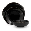 Clearance Godinger Andover Black 12 Piece Gold Rim Dinnerware Set, Service For 4
