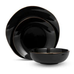 Clearance Godinger Andover Black 12 Piece Gold Rim Dinnerware Set, Service For 4