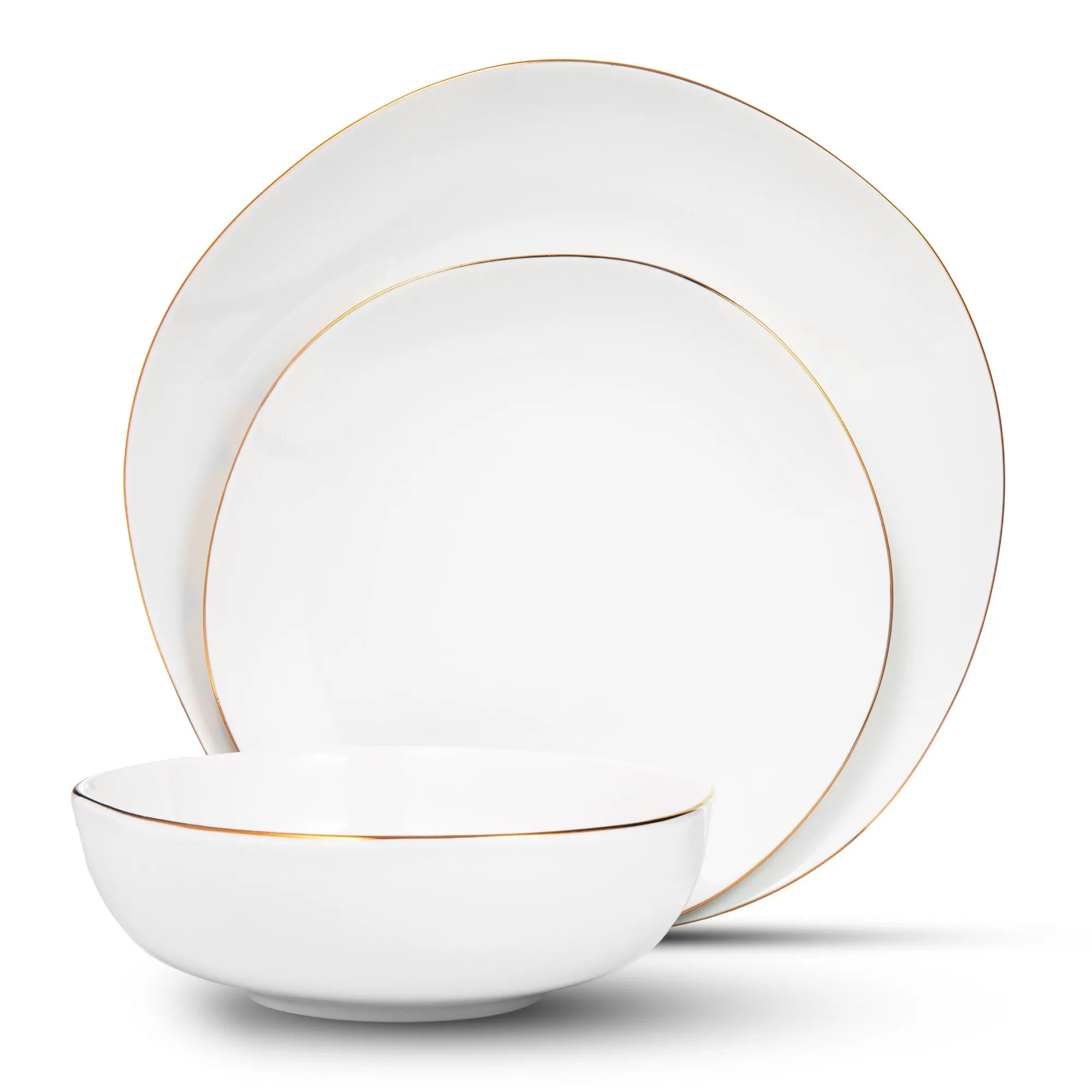 Best Godinger Andover White 12 Piece Gold Rim Dinnerware Set, Service For 4