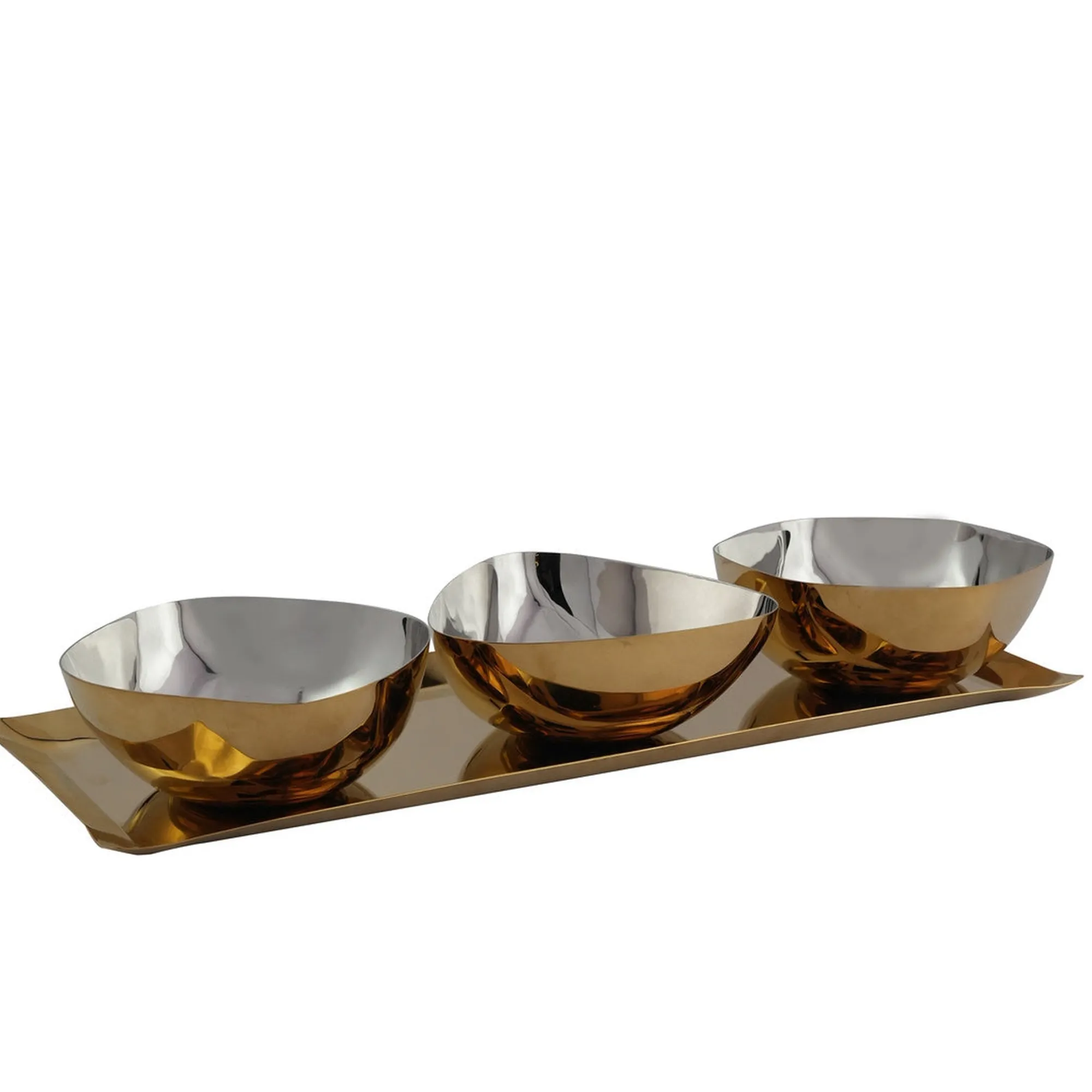 New Godinger Auburn Gold Serving Tray & Appetizer Bowls