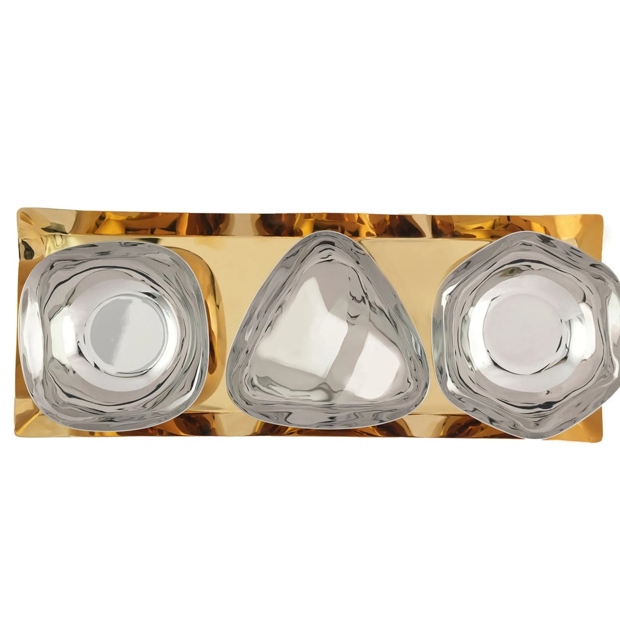 New Godinger Auburn Gold Serving Tray & Appetizer Bowls