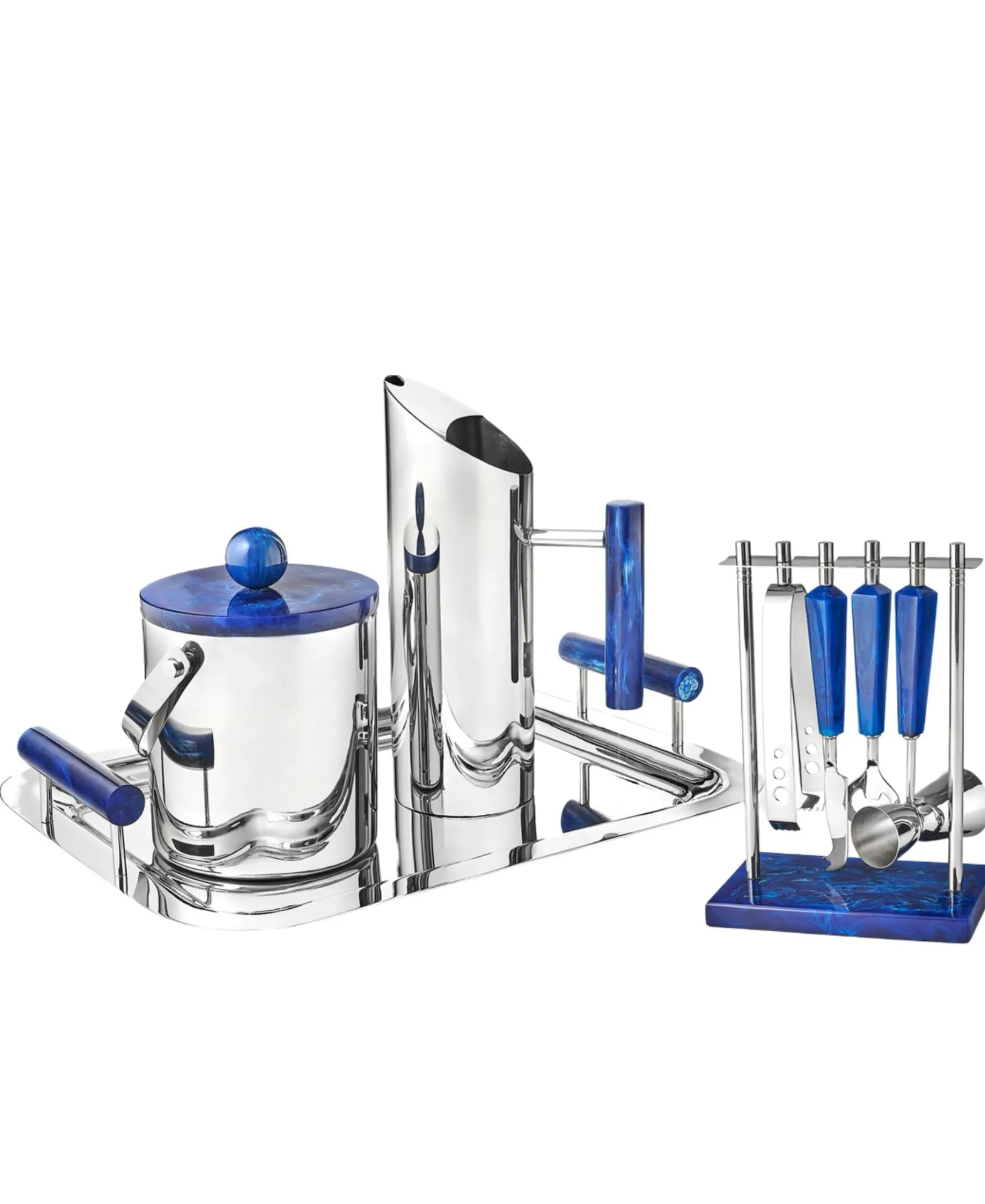 Outlet Godinger Azure Blue Resin & Stainless Steel 5 Piece Bar Tool Set