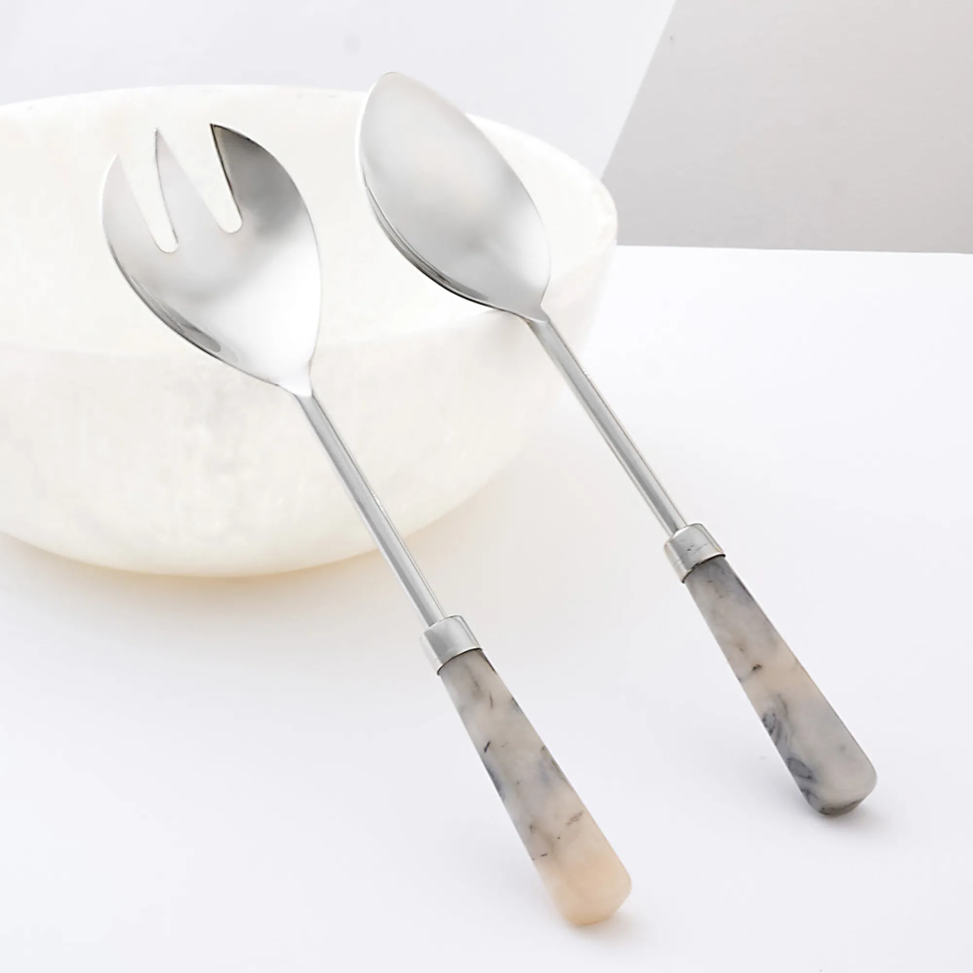 Clearance Godinger Azure Gloss Limestone Resin Salad Server Set