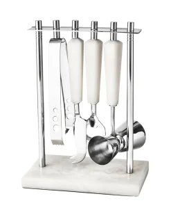 Outlet Godinger Azure Matte White Resin & Stainless Steel 5 Piece Bar Tool Set