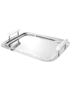 New Godinger Azure Matte White Resin & Stainless Steel Tray