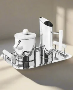 New Godinger Azure Matte White Resin & Stainless Steel Tray