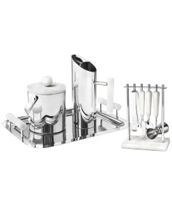 New Godinger Azure Matte White Resin & Stainless Steel Tray