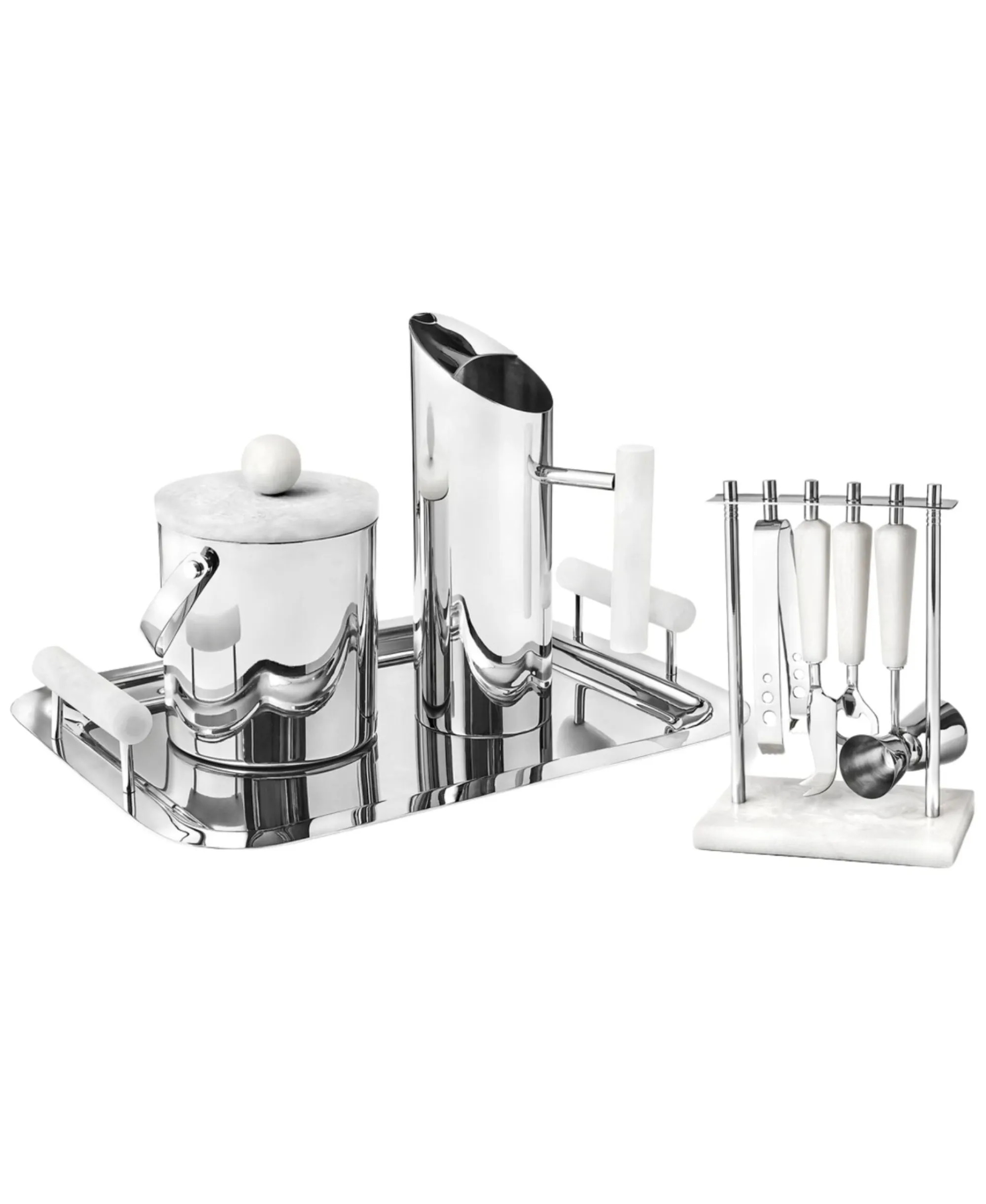New Godinger Azure Matte White Resin & Stainless Steel Tray