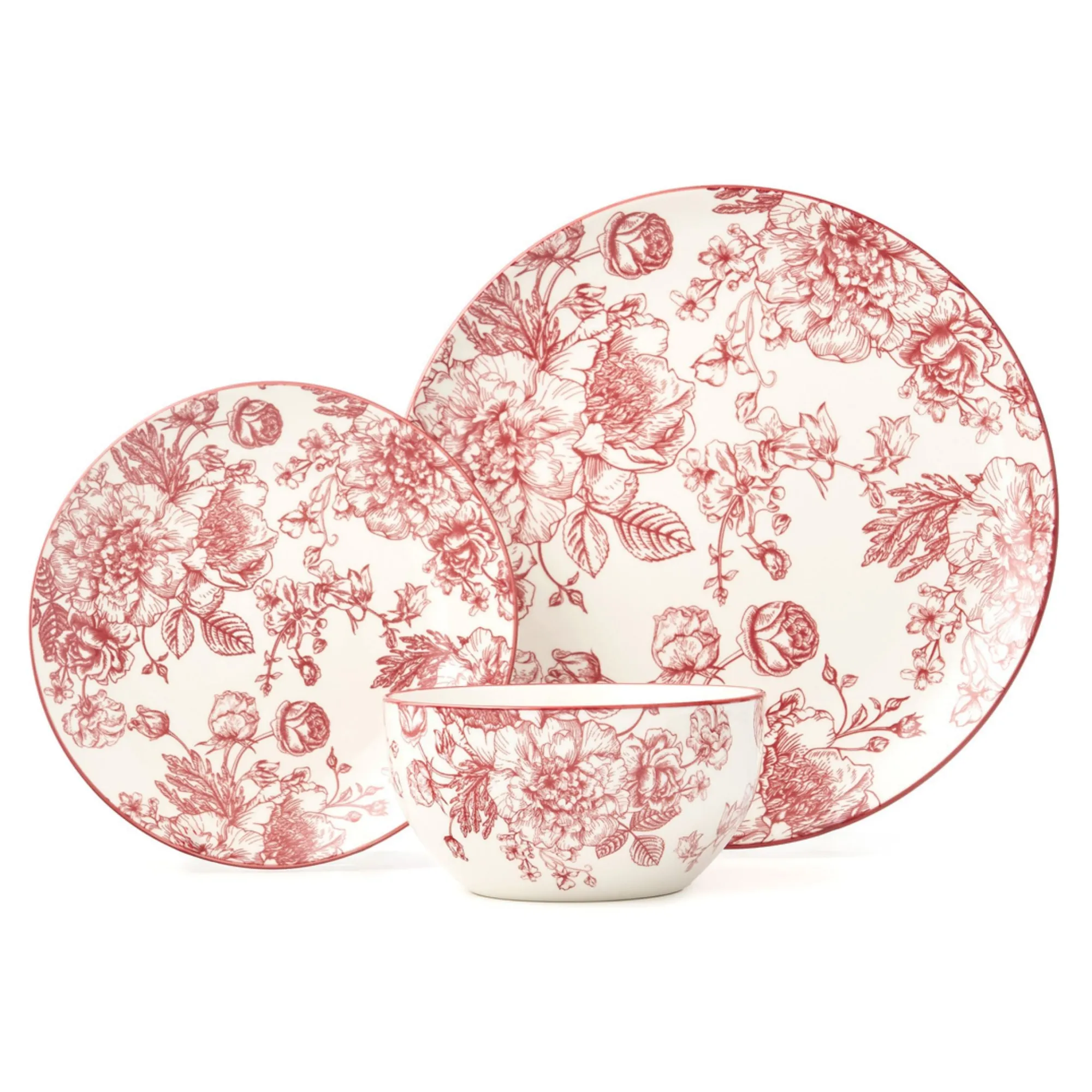 Godinger Banbury Crimson Porcelain 12 Piece Dinnerware Set, Service For 4