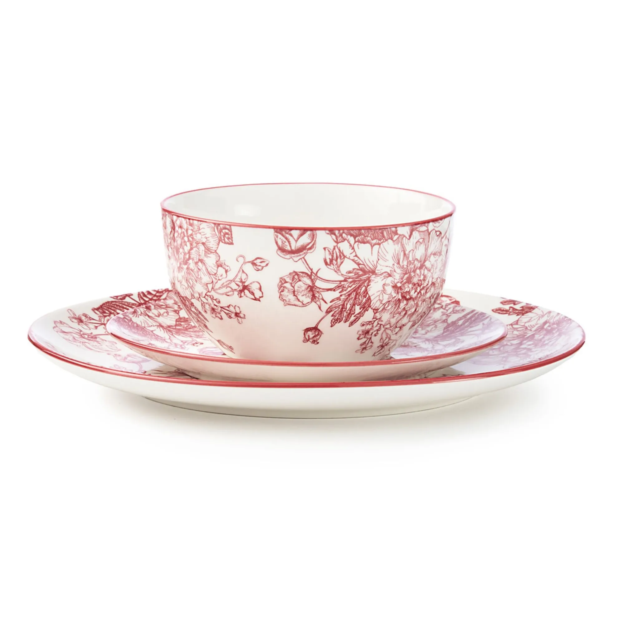Godinger Banbury Crimson Porcelain 12 Piece Dinnerware Set, Service For 4