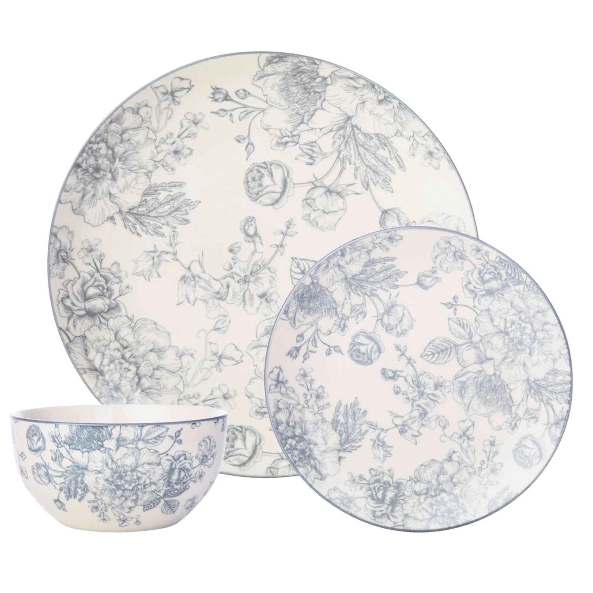 Hot Godinger Banbury Grey Porcelain 12 Piece Dinnerware Set, Service For 4