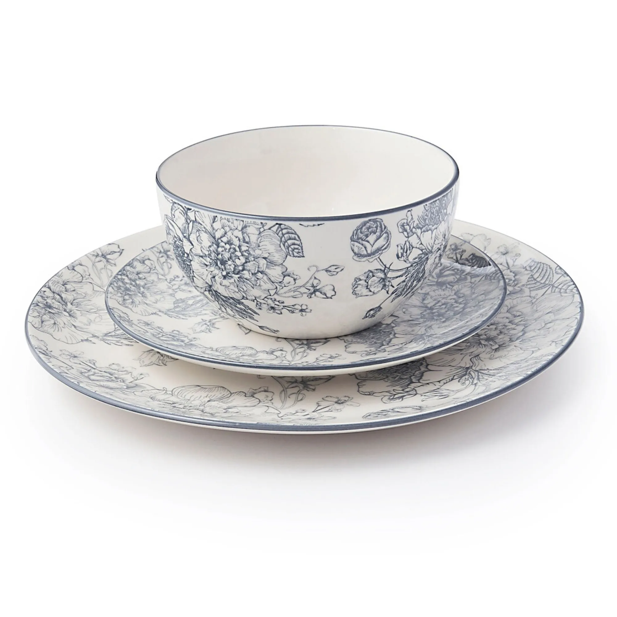 Hot Godinger Banbury Grey Porcelain 12 Piece Dinnerware Set, Service For 4