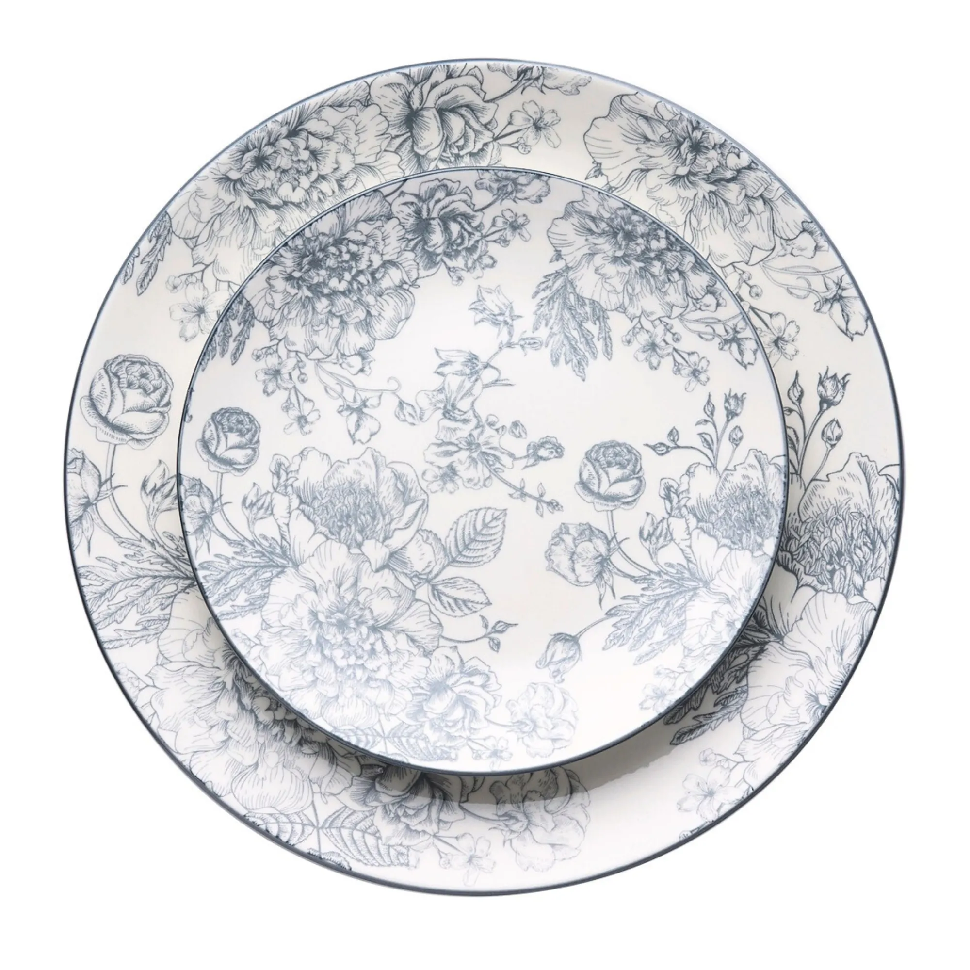 Hot Godinger Banbury Grey Porcelain 12 Piece Dinnerware Set, Service For 4