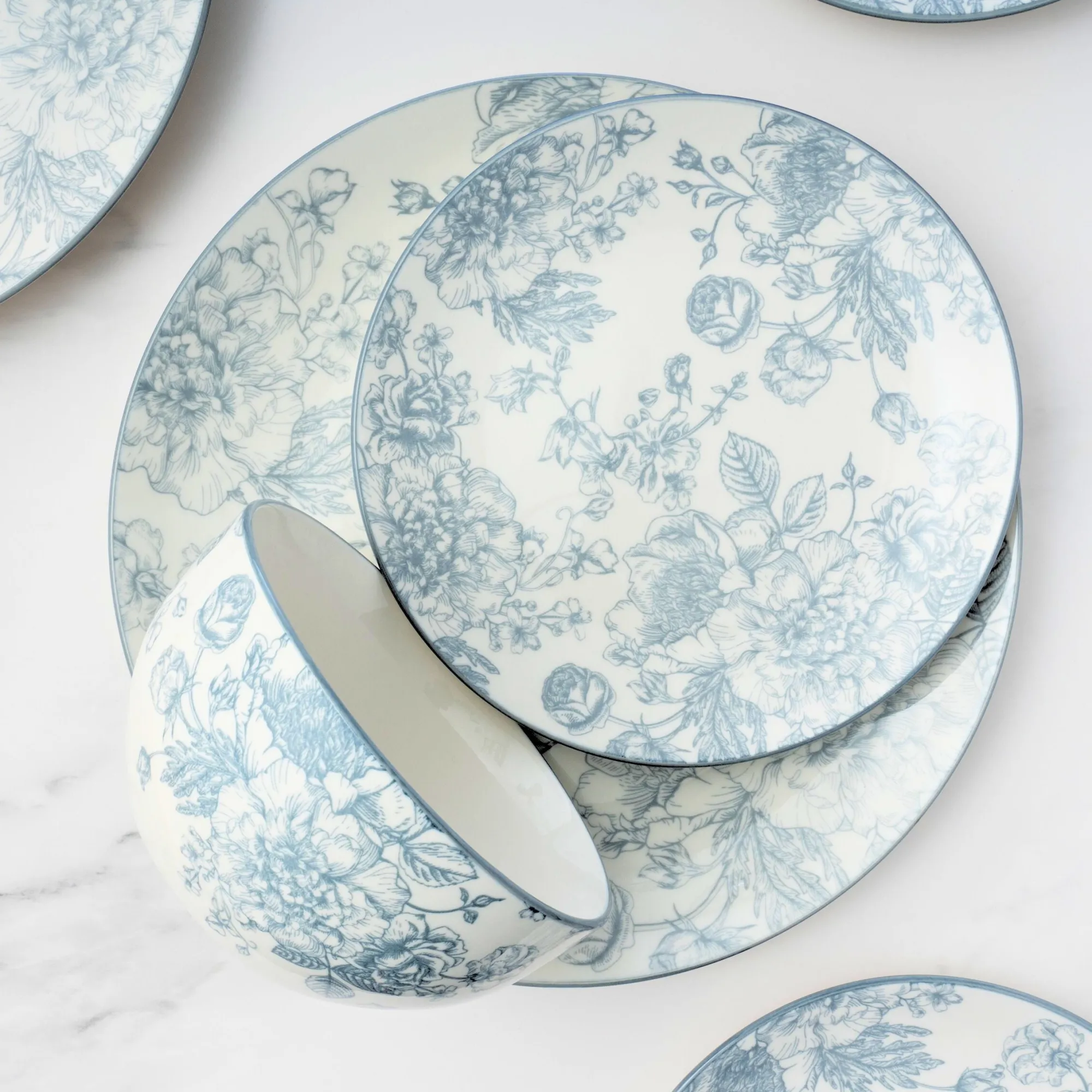 Hot Godinger Banbury Grey Porcelain 12 Piece Dinnerware Set, Service For 4