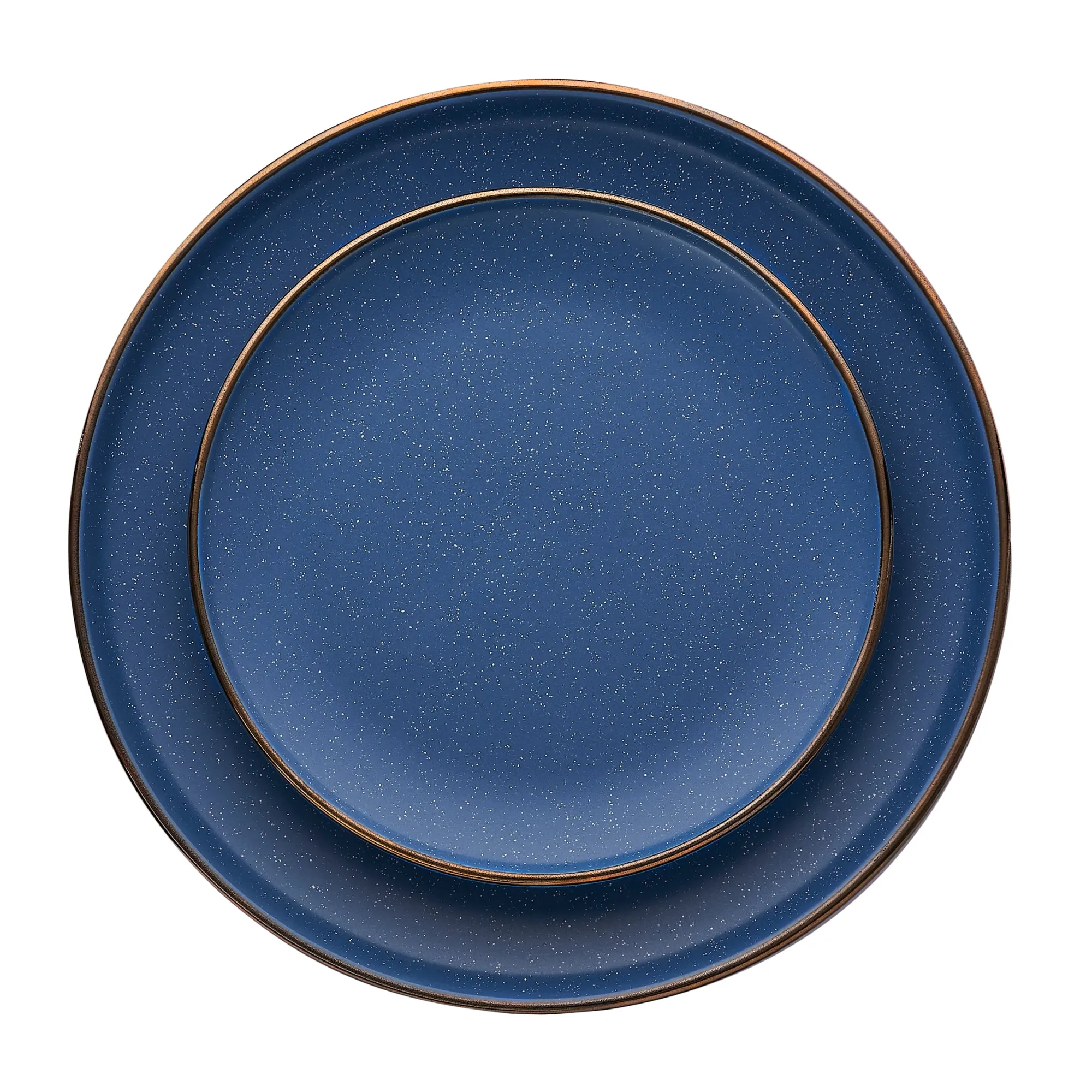 Clearance Godinger Beaumont Blue Stoneware Gold Rim 16 Piece Dinnerware Set, Service for 4