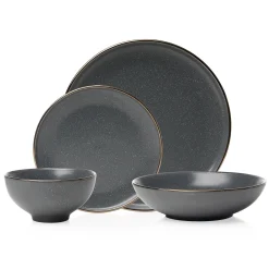 Godinger Beaumont Grey Gold Rim 16 Piece Dinnerware Set, Service for 4