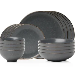 Godinger Beaumont Grey Gold Rim 16 Piece Dinnerware Set, Service for 4