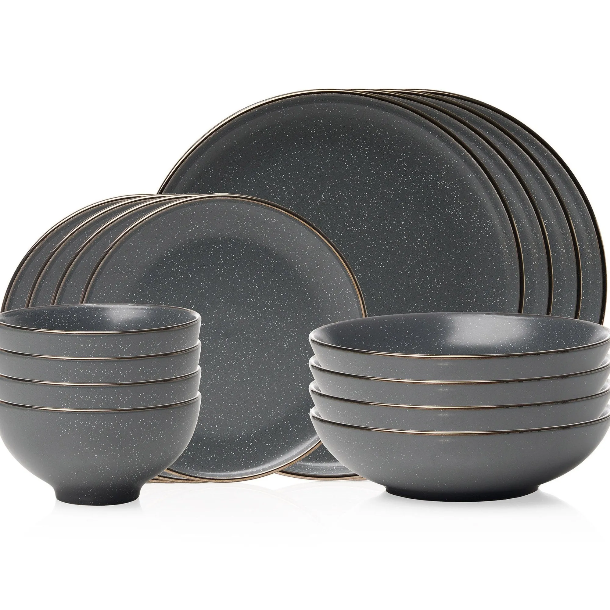 Godinger Beaumont Grey Gold Rim 16 Piece Dinnerware Set, Service for 4