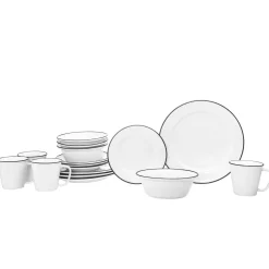 Best Godinger Bistro Black Rim Porcelain 16 Piece Dinnerware Set, Service For 4