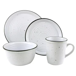New Godinger Bistro Black Rim Stoneware 16 Piece Dinnerware Set, Service For 4