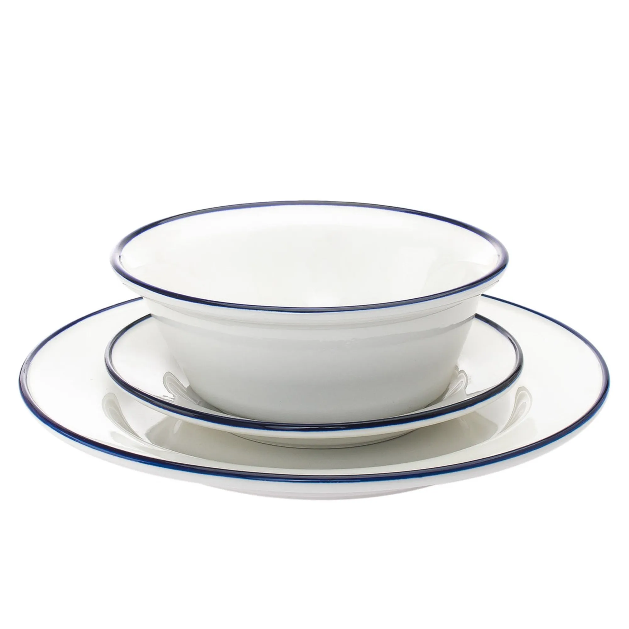 New Godinger Bistro Blue Rim Porcelain 16 Piece Dinnerware Set, Service For 4