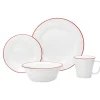 Godinger Bistro Red Rim Porcelain 16 Piece Dinnerware Set, Service For 4