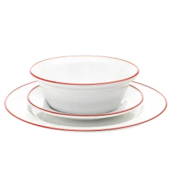 Godinger Bistro Red Rim Porcelain 16 Piece Dinnerware Set, Service For 4