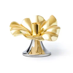 Godinger Blossom Platinum & Gold Tapered Candle Holder 6"