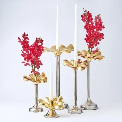 Godinger Blossom Platinum & Gold Tapered Candle Holder 6
