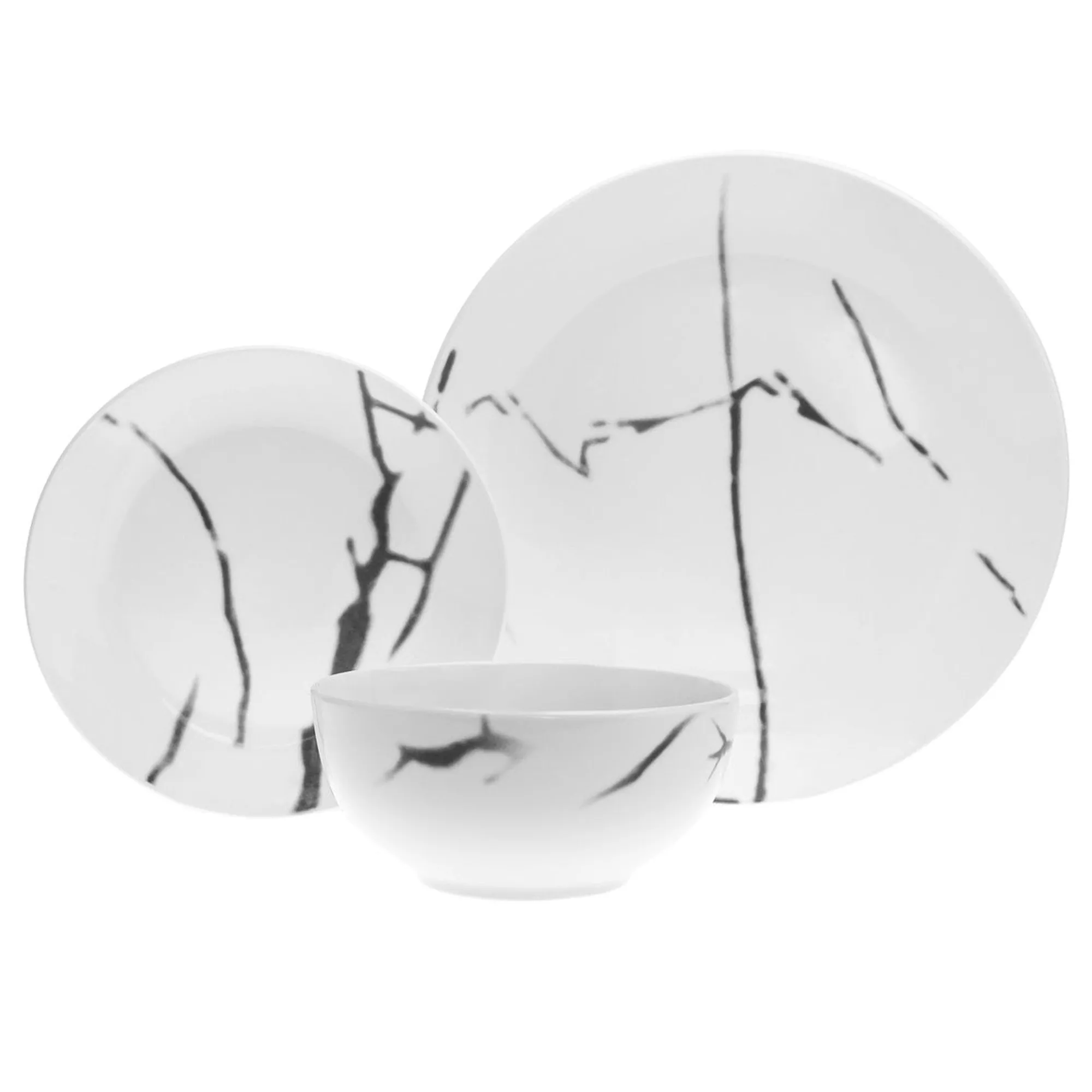 Sale Godinger Boulon Black Porcelain 12 Piece Dinnerware Set, Service For 4