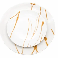 Clearance Godinger Boulon Gold Porcelain 12 Piece Dinnerware Set, Service For 4