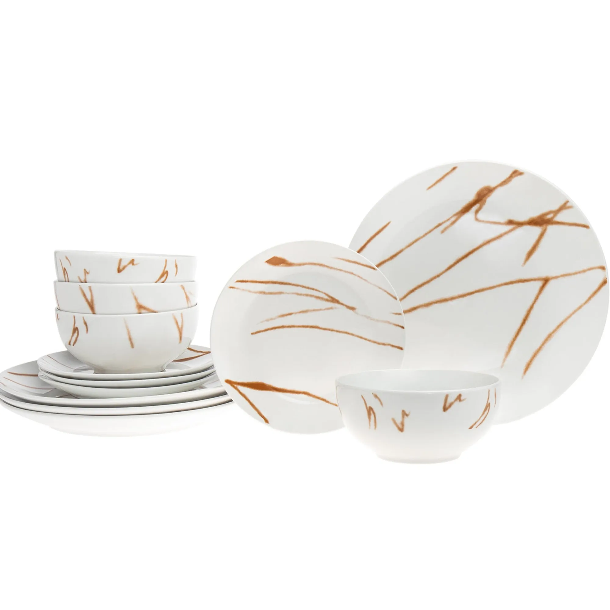 Clearance Godinger Boulon Gold Porcelain 12 Piece Dinnerware Set, Service For 4