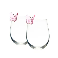 Sale Godinger Butterfly Blush Stemless Wine, Set of 2