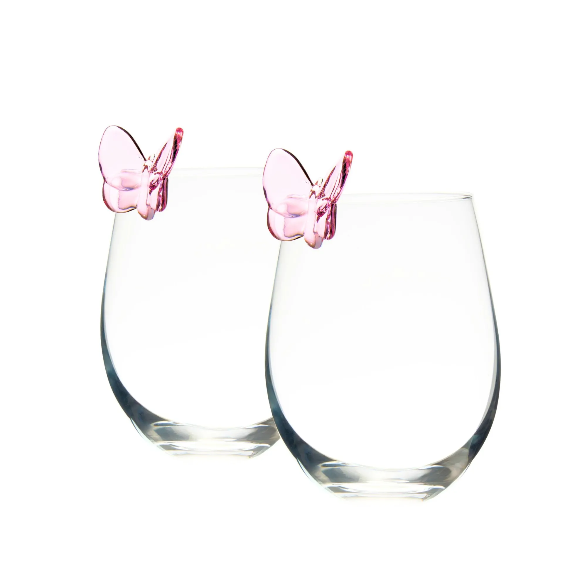 Sale Godinger Butterfly Blush Stemless Wine, Set of 2