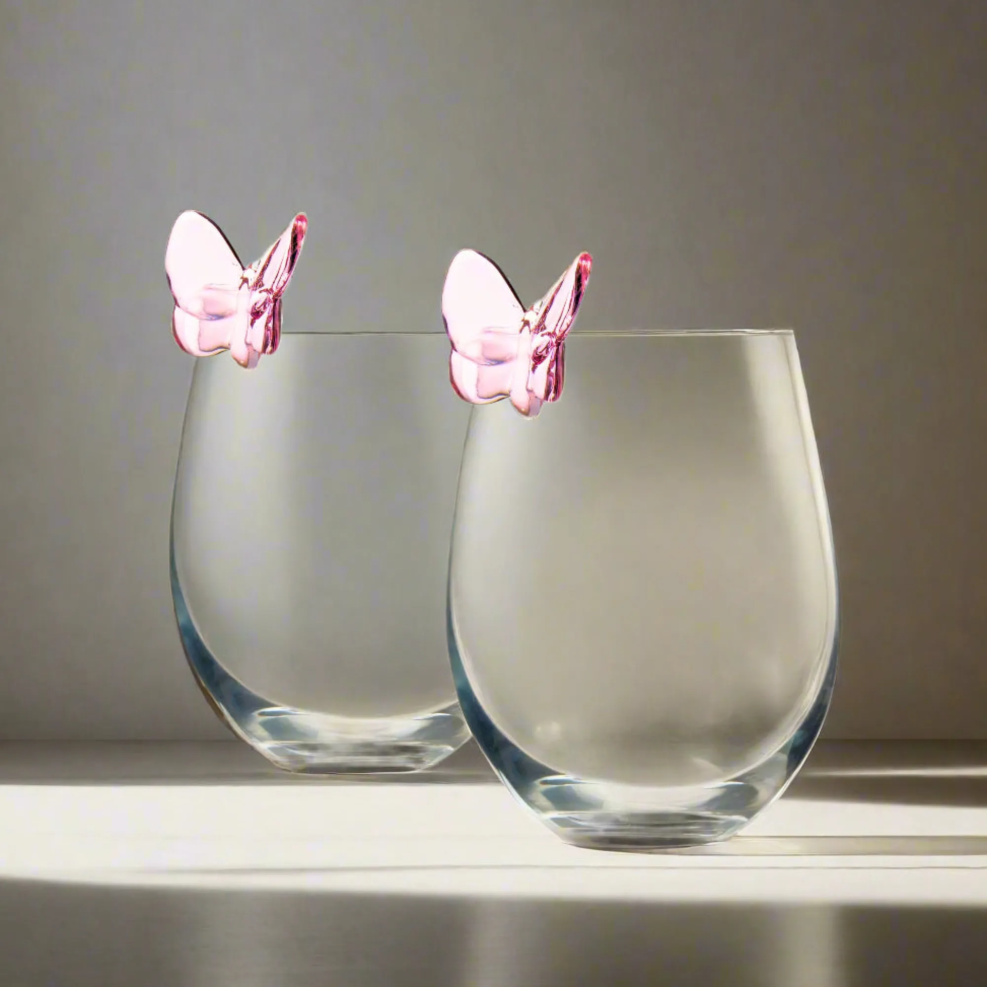 Sale Godinger Butterfly Blush Stemless Wine, Set of 2