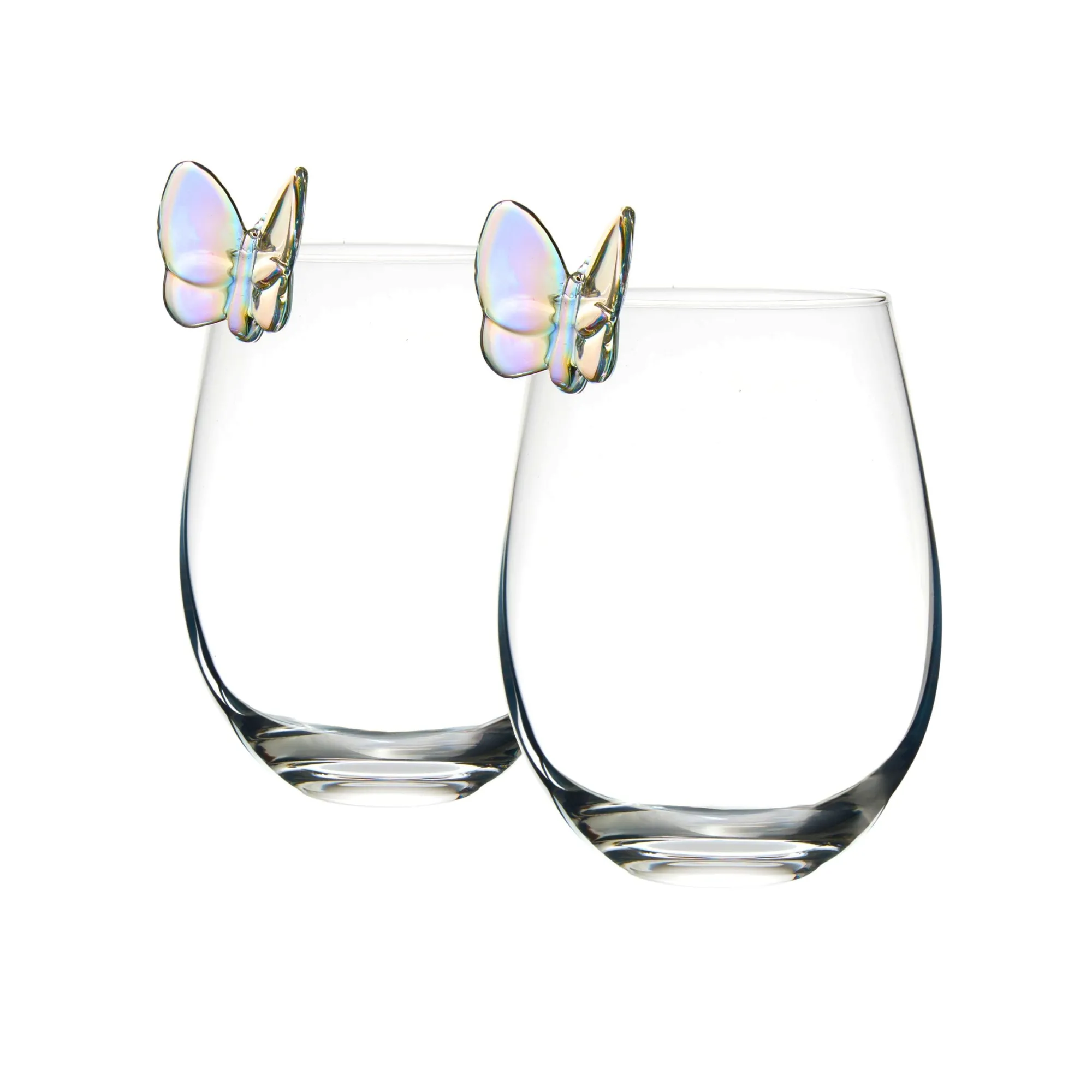 Godinger Butterfly Iridescent Stemless Wine, Set of 2