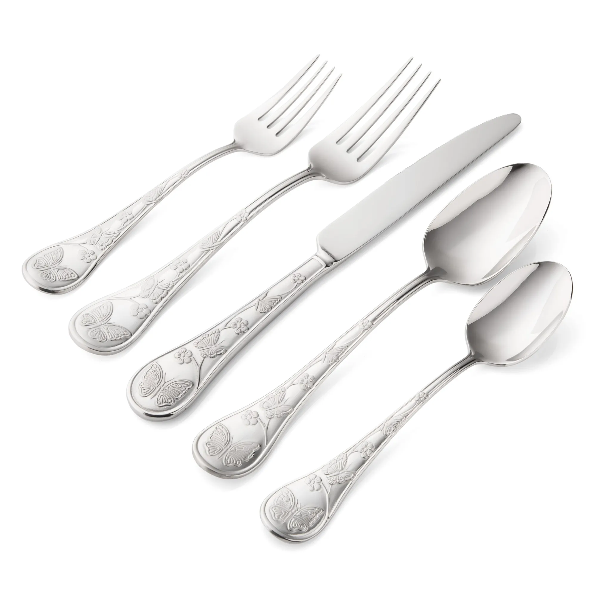Sale Godinger Butterfly Sandblasted 18/10 Stainless Steel 20 Piece Flatware Set, Service For 4