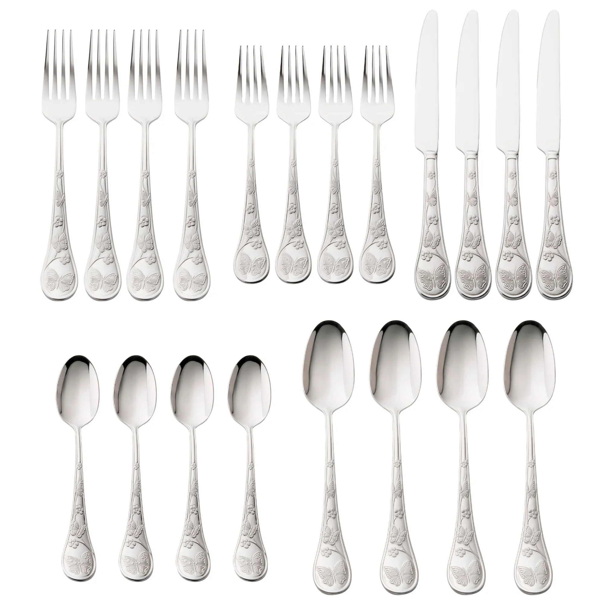 Sale Godinger Butterfly Sandblasted 18/10 Stainless Steel 20 Piece Flatware Set, Service For 4