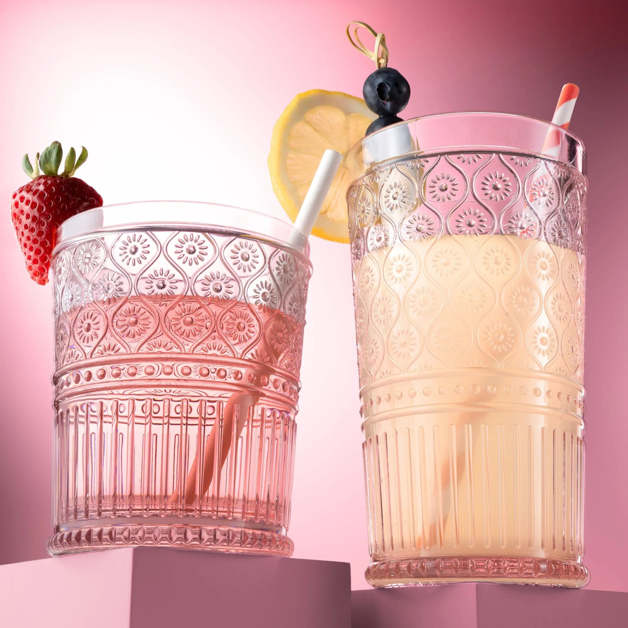 Outlet Godinger Claro Pink Acrylic Double Old Fashion, Set of 4
