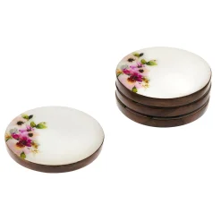 Discount Godinger Claro Walnut Pink Floral Coaster Set