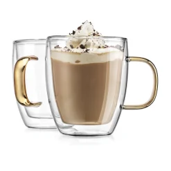 Outlet Godinger Coffee Double Wall Gold Handle Mug, Set of 2