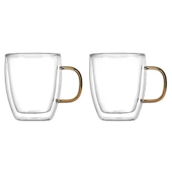 Outlet Godinger Coffee Double Wall Gold Handle Mug, Set of 2