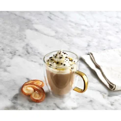 Outlet Godinger Coffee Double Wall Gold Handle Mug, Set of 2