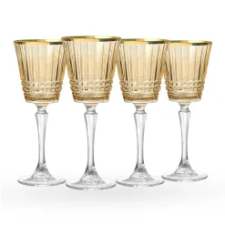 New Godinger Cristine Amber Gold Rim White Wine Glass, Set of 4
