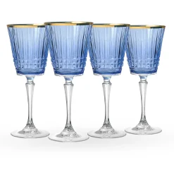 Discount Godinger Cristine Blue Gold Rim Red Wine Glass, Set of 4