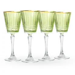 New Godinger Cristine Green Gold Rim White Wine Glass, Set of 4