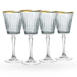 New Godinger Cristine Smoke Gold Rim White Wine Glass, Set of 4
