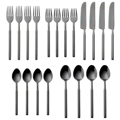 Clearance Godinger Cubit Matte Black 18/10 Stainless Steel 20 Piece Flatware Set, Service For 4