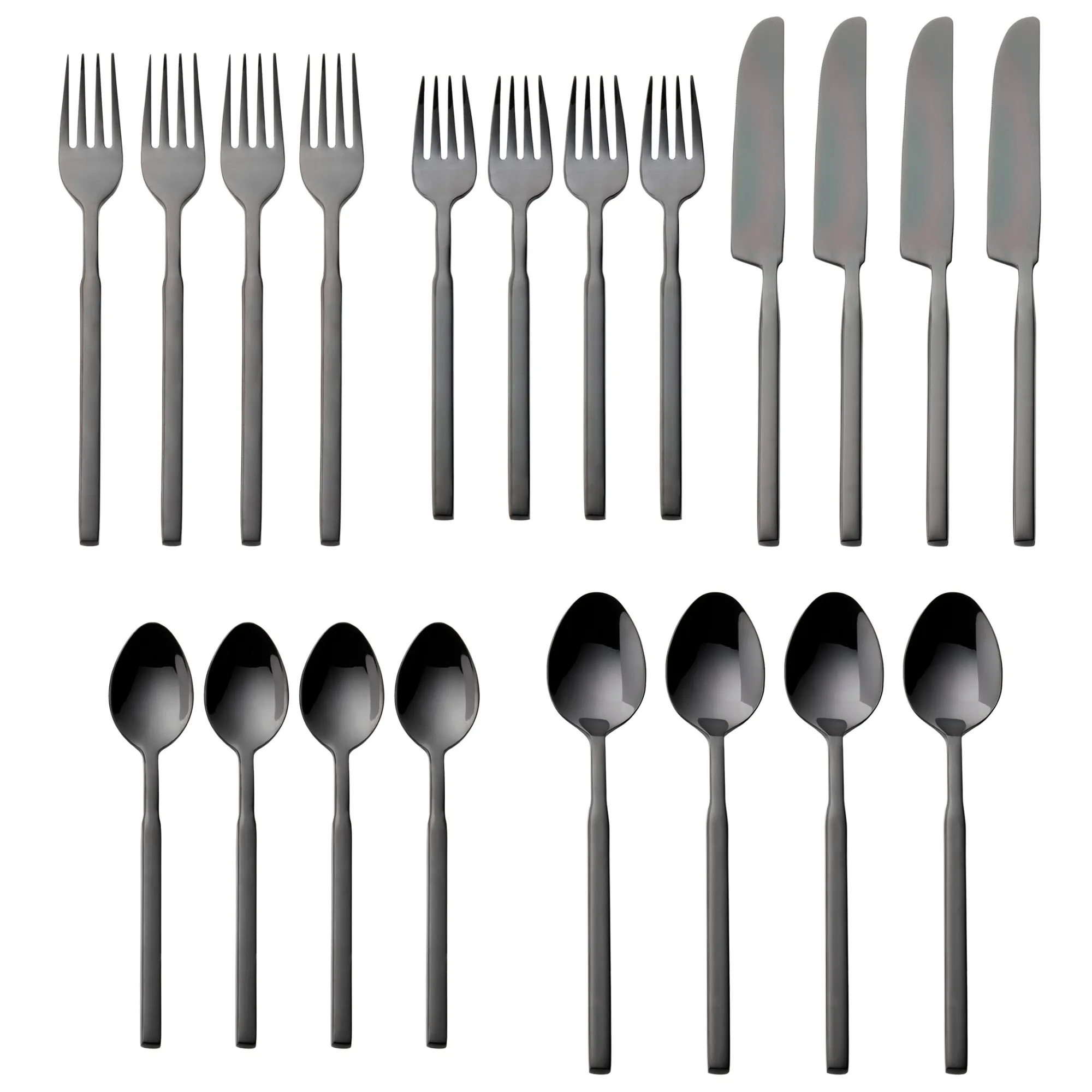 Clearance Godinger Cubit Matte Black 18/10 Stainless Steel 20 Piece Flatware Set, Service For 4